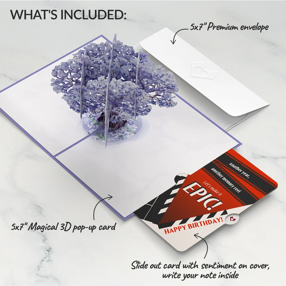 Lovepop Watercolor Jacaranda Tree Birthday Pop-Up Card and Epic Reel Sentiment Set - Image 2