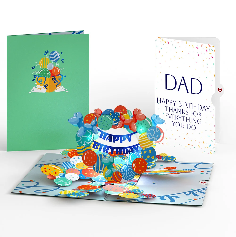 Lovepop Happy Birthday Balloons Music and Lights Pop-Up Card and Sentiment Set for Dad
