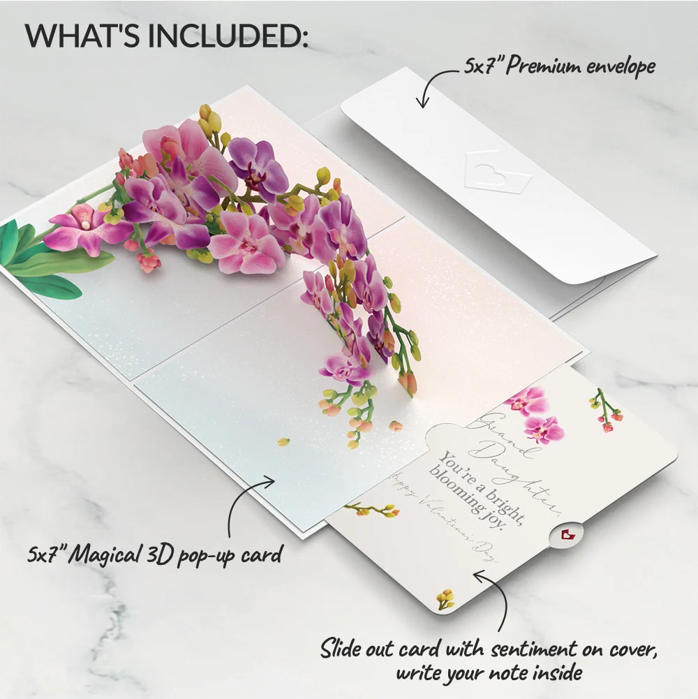 Lovepop Watercolor Orchid Valentine Pop-Up Card and Sentiment Set for Granddaughter - Image 2