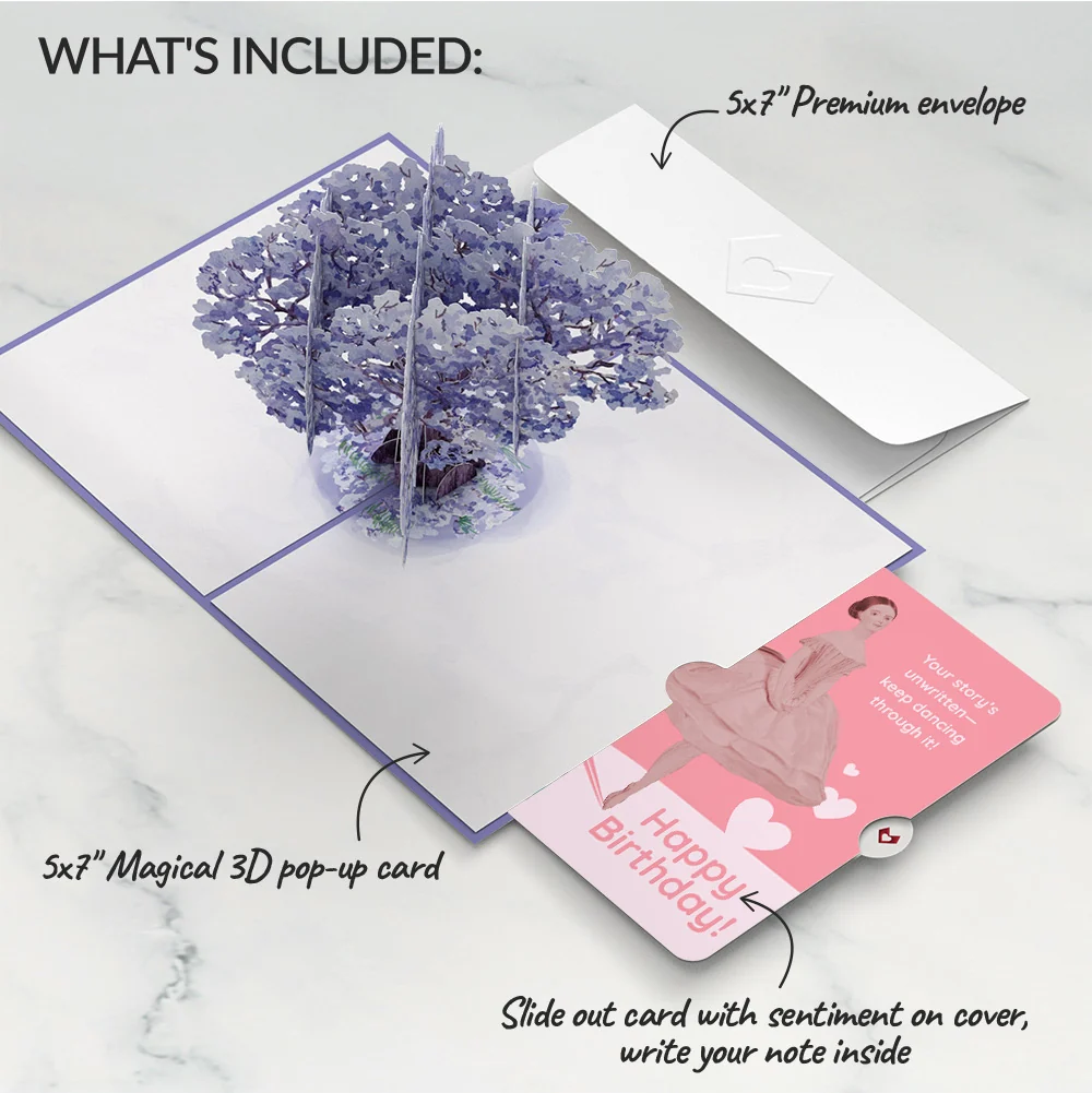 Lovepop Watercolor Jacaranda Tree Birthday Pop-Up Card and Dancing Through Life Sentiment Set - Image 2