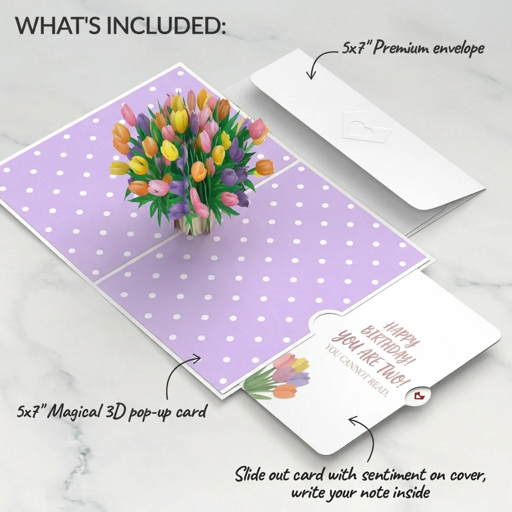 Lovepop Timeless Tulips 2nd Birthday Pop-Up Card and Floral Cannot Read Sentiment Set Vase - Image 2