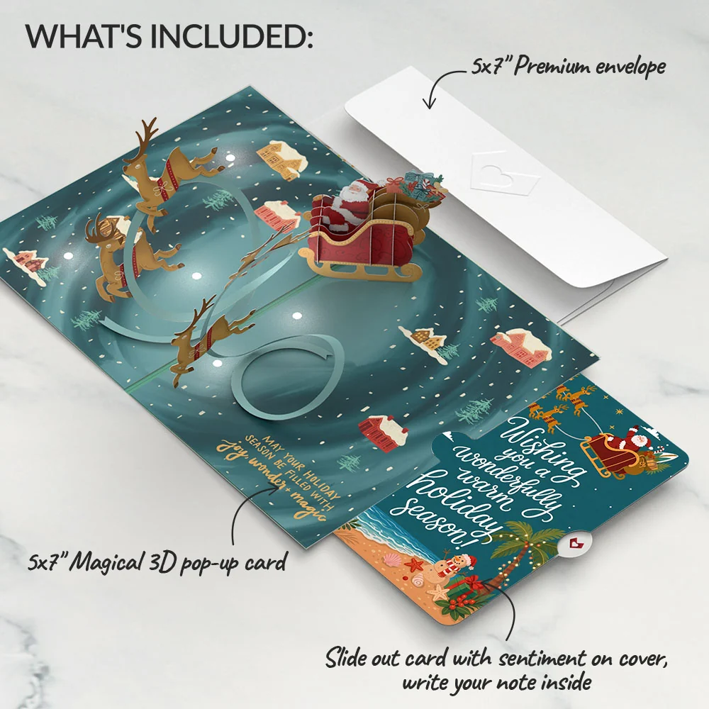 Lovepop Magic of Christmas Santa's Sleigh Light-Up Pop-Up Card and Tropical Holiday Sentiment Set - Image 2