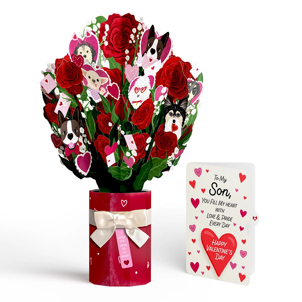 Lovepop I Woof You Dog Valentine Bouquet and Sentiment Set for Son Vase