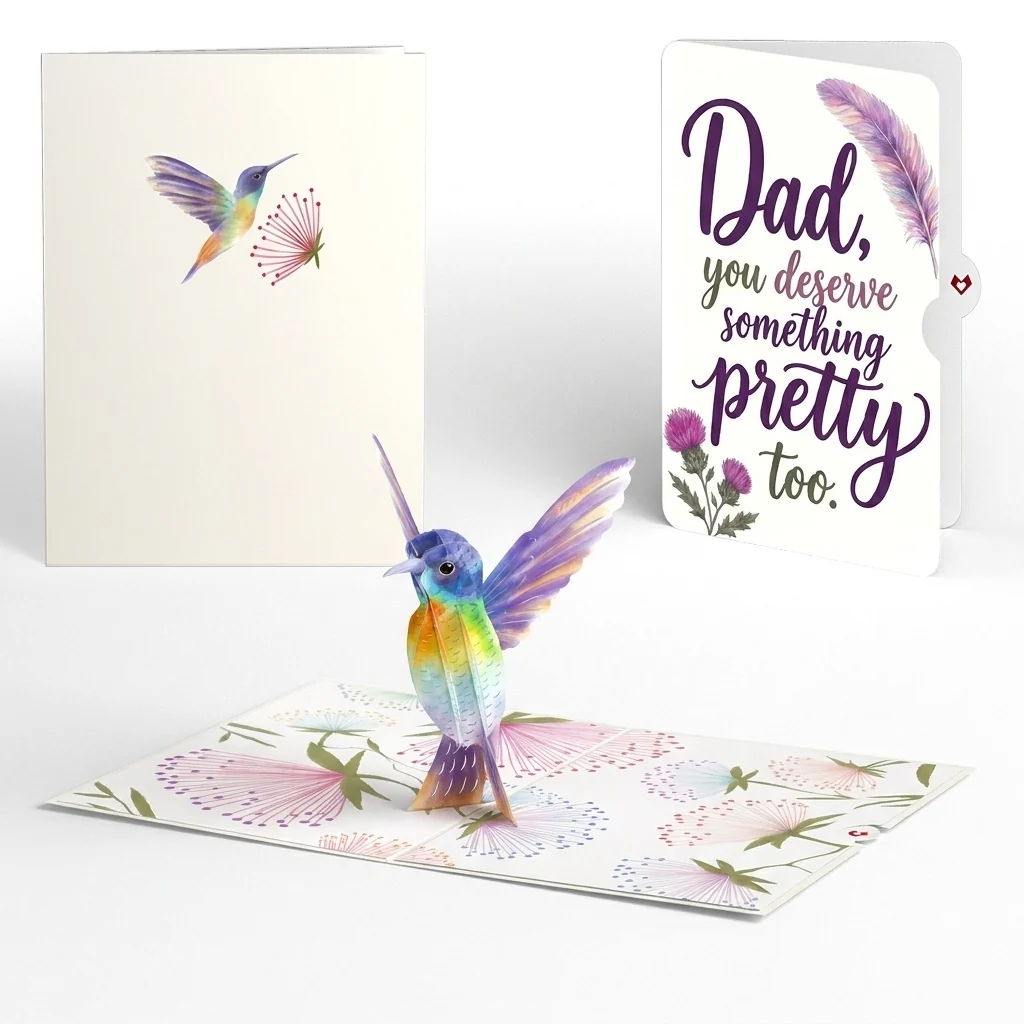 Lovepop Vibrant Hummingbird Father's Day Pop-Up Card and Pretty Thistle Sentiment Set for Dad Cream