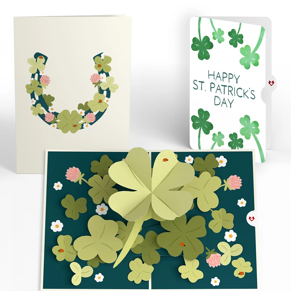 Lovepop Shamrock Fields St. Patrick’s Day Pop-Up Card and Shamrock Sprigs Sentiment Set Cream