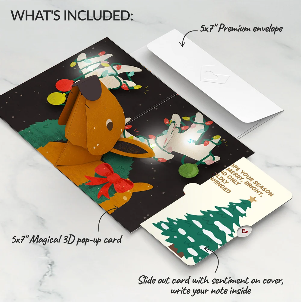 Lovepop All Is Bright Holiday Reindeer Light-Up Pop-Up Card and Blessing Tree Sentiment Set Cream - Image 2