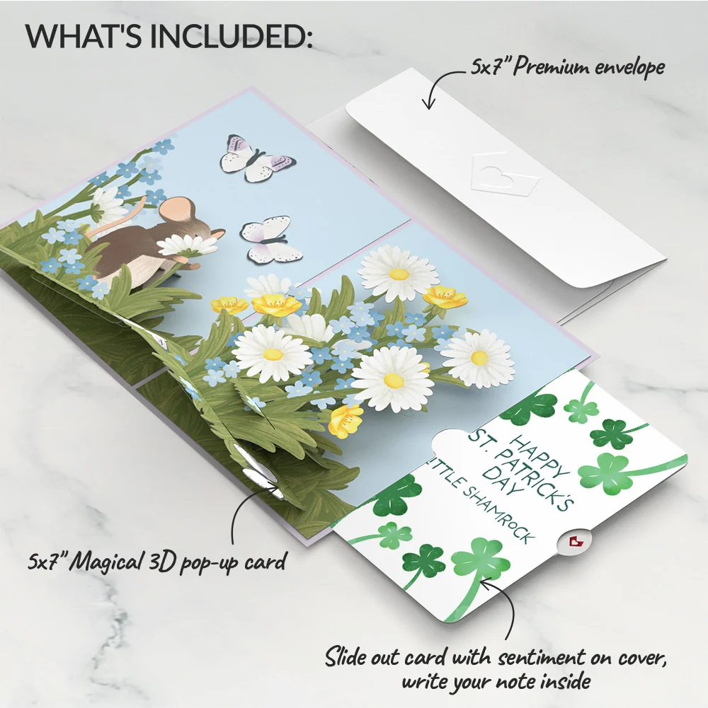 Lovepop Field Mouse in the Flowers St. Patrick’s Day Pop-Up Card and Sentiment Set - Image 2