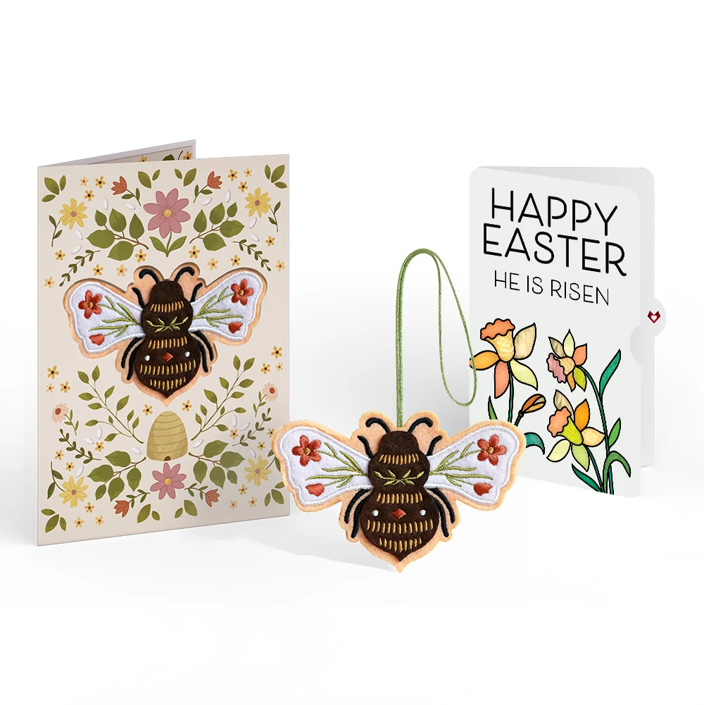 Lovepop Botanical Bee Easter Heartfelt Charm Card and Garden Blooms He Is Risen Sentiment Set Bag
