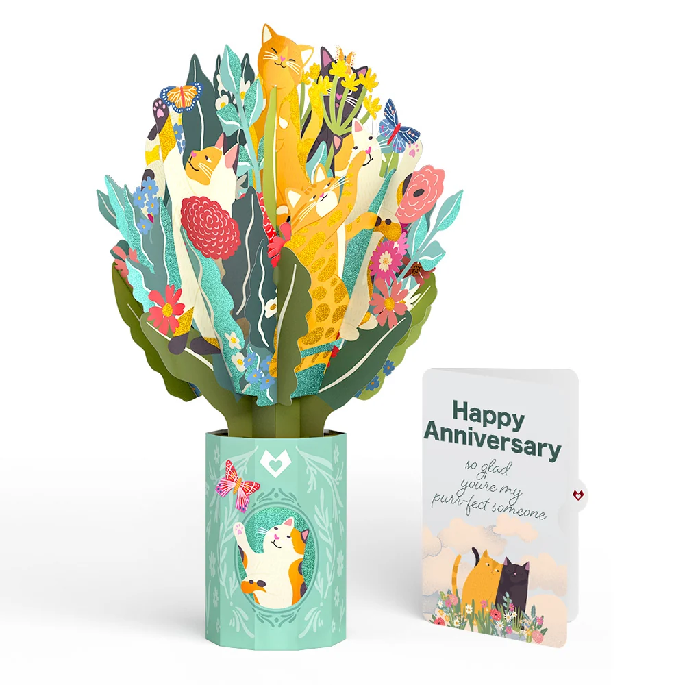 Lovepop Feline Fancy Anniversary Glitter Bouquet and Sentiment Set Vase