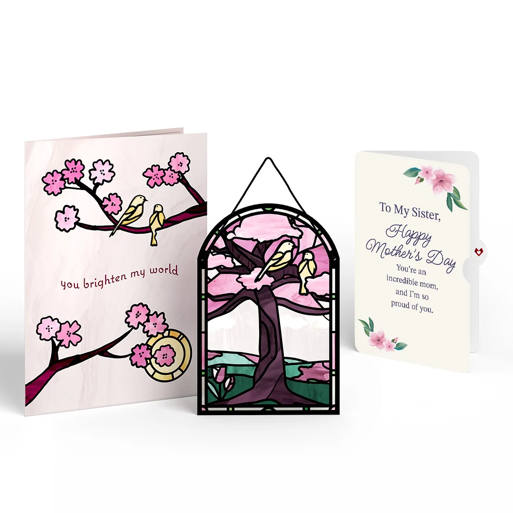 Lovepop You Brighten My World Birds Mother's Day Suncatcher Card and Sentiment Set for Sister Glass
