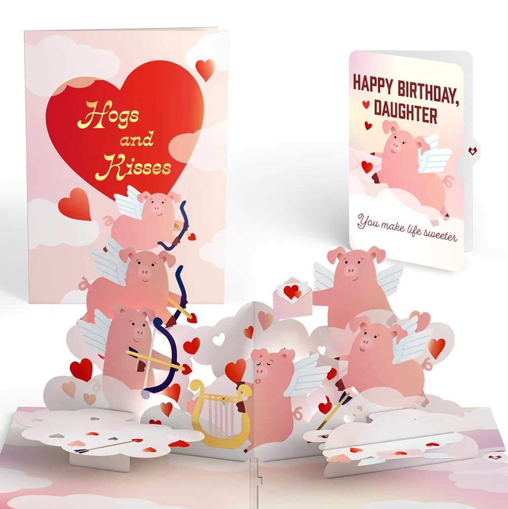 Lovepop Hogs and Kisses Birthday Music and Light Pop-Up Card and Sentiment Set for Daughter