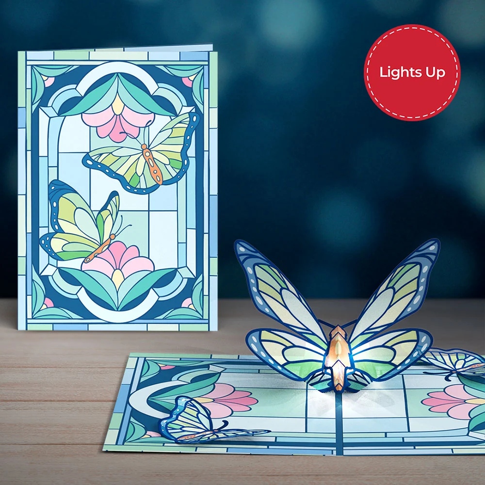 Lovepop Stained Glass Butterfly Light-Up Pop-Up Card