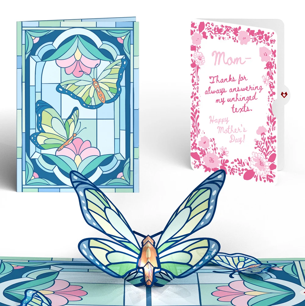 Lovepop Stained Glass Butterfly Mother’s Day Light-Up Pop-Up Card and Blushing Garden Frame Sentiment Set for Mom