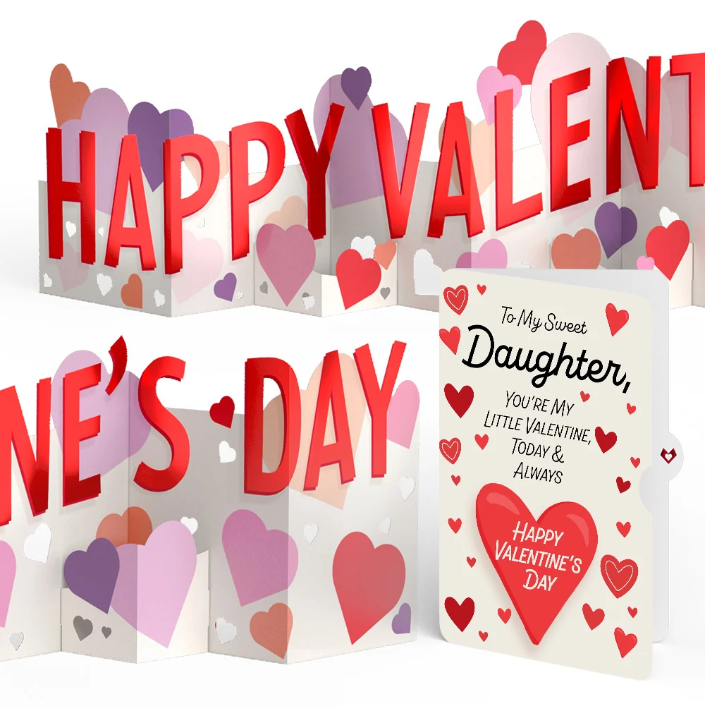 Lovepop Happy Valentine's Day Loooooong Card (Expands to 2 feet) and Sentiment Set for Daughter