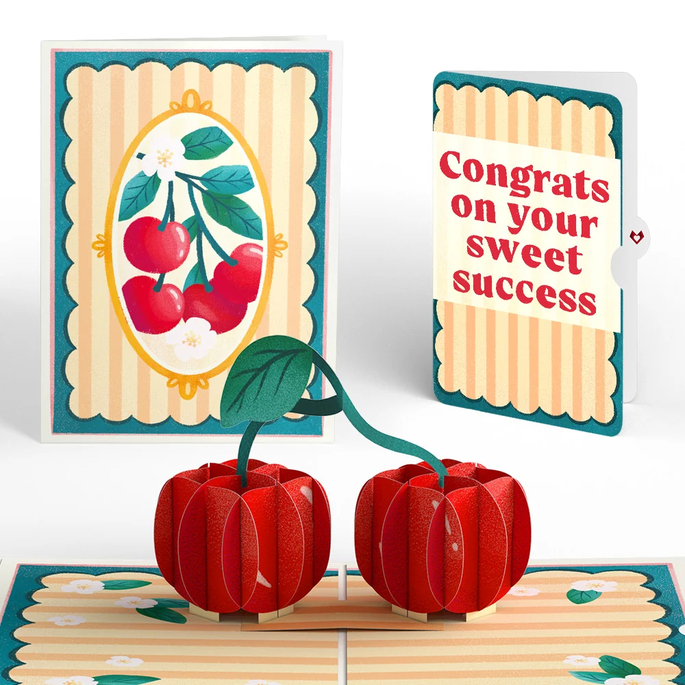 Lovepop Fresh-Picked Cherries Congratulations Pop-Up Card and Sentiment Set Cream