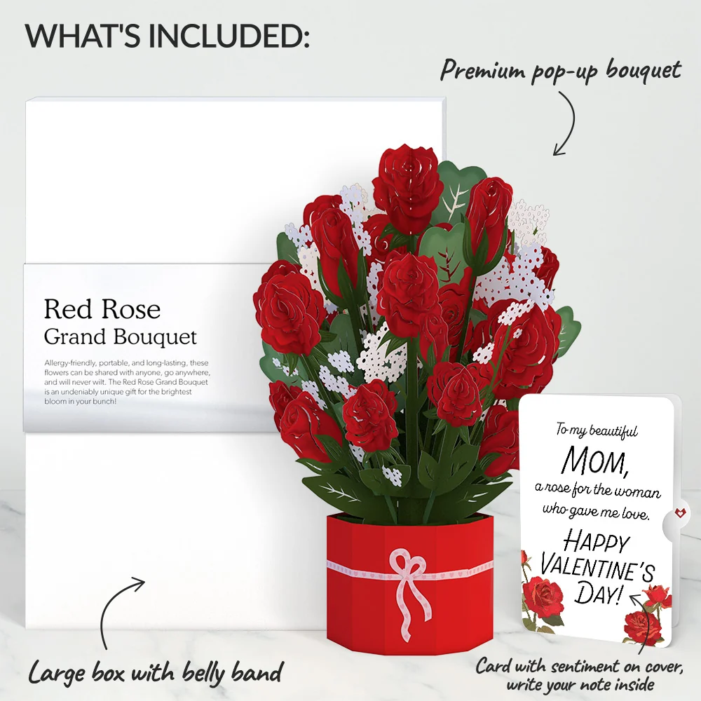 Lovepop Red Rose Valentine Grand Bouquet and Sentiment Set for Mom Vase - Image 2