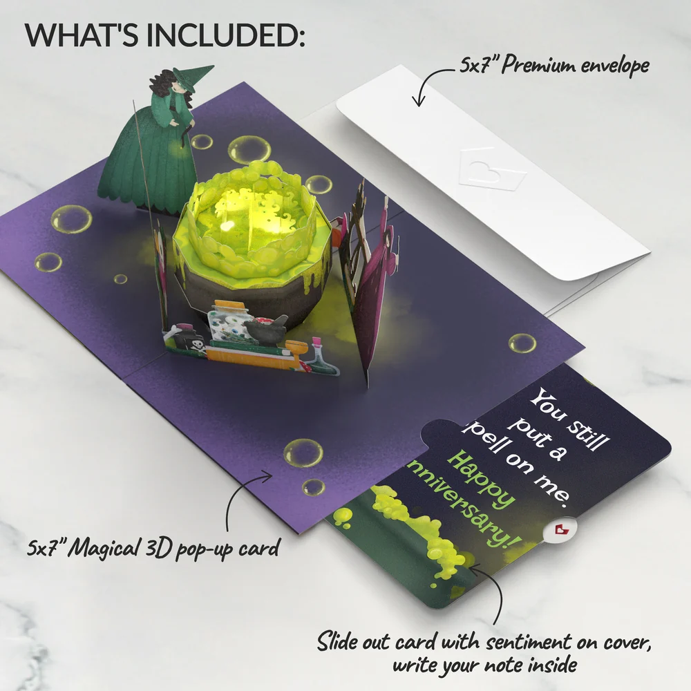 Lovepop Toil and Trouble Halloween Cauldron Music and Lights Pop-Up Card and Under Your Spell Anniversary Sentiment Set Jar - Image 2