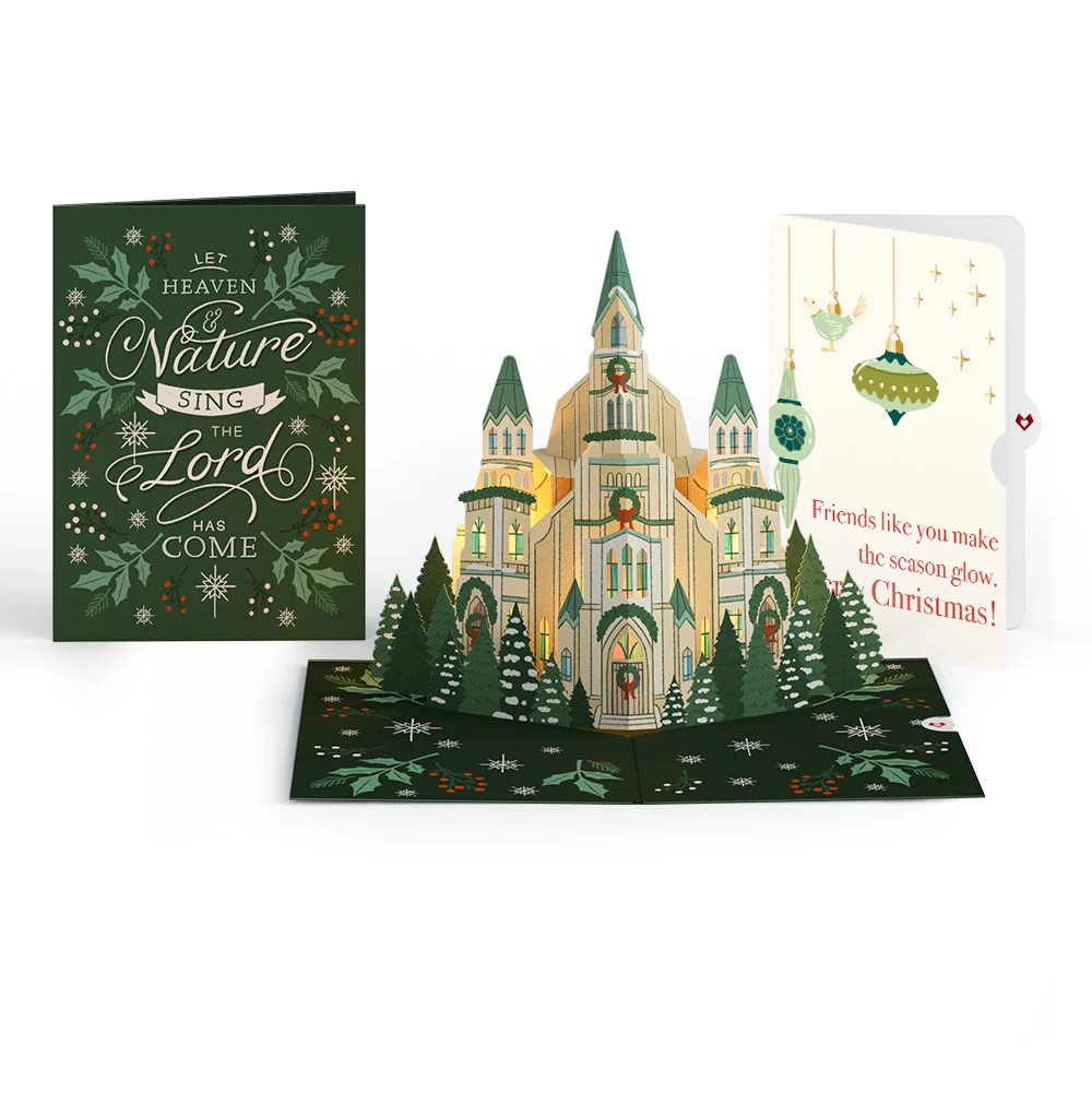 Lovepop Let Heaven & Nature Sing Christmas Music and Lights Pop-Up Card and Twinkling Ornaments Sentiment Set for Friend Cream