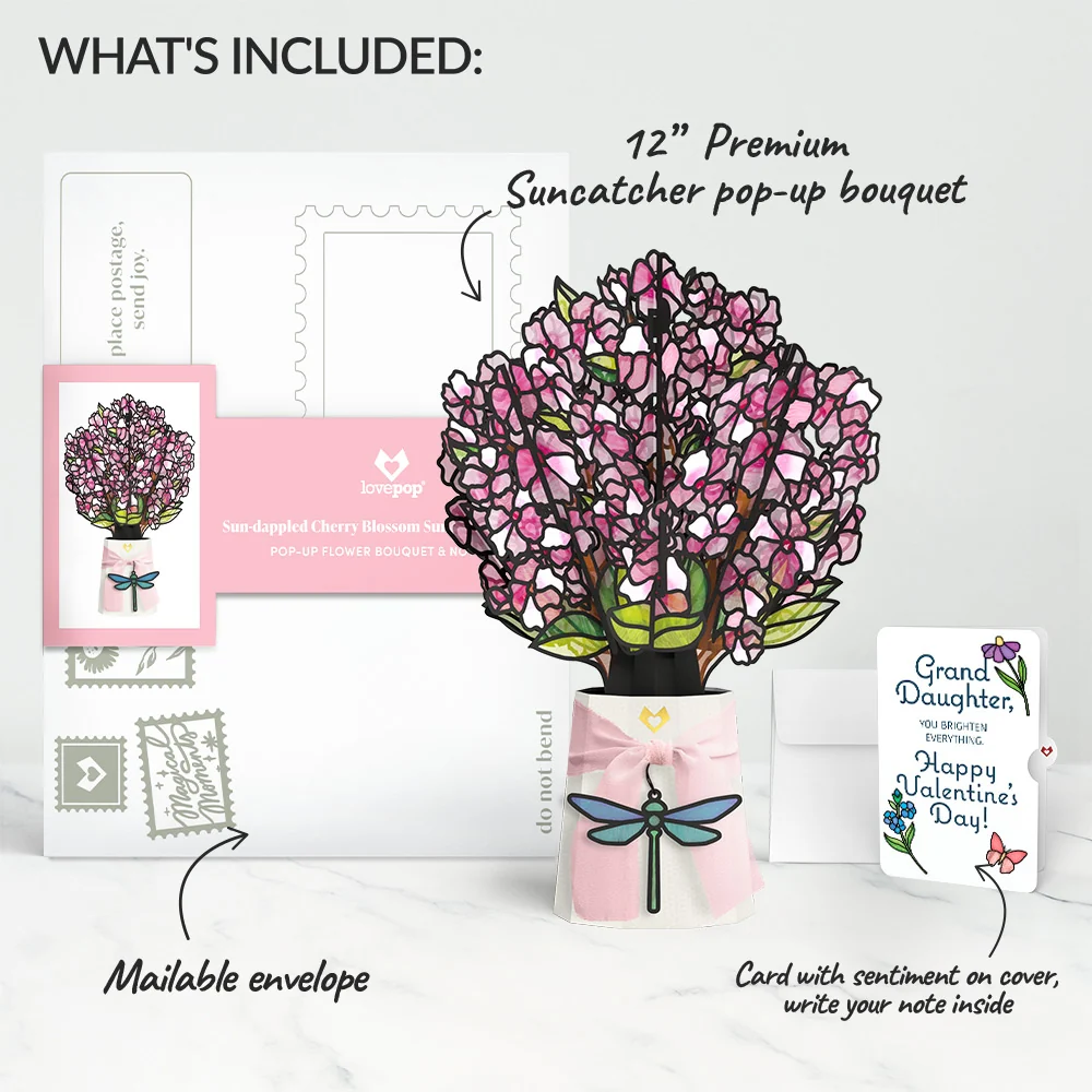 Lovepop Sun-dappled Cherry Blossom Valentine Suncatcher Bouquet and Sentiment Set for Granddaughter Vase - Image 2