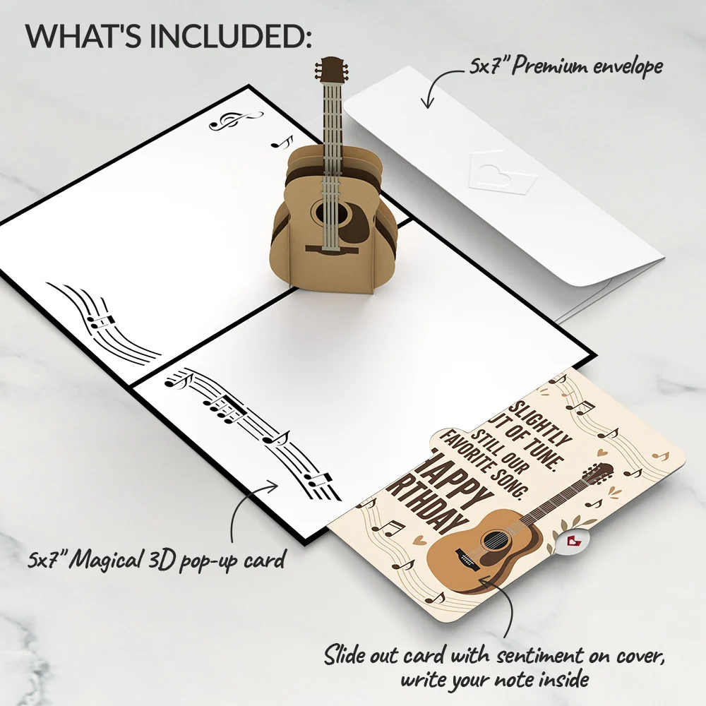 Lovepop Acoustic Guitar Birthday Pop-Up Card and Favorite Song Sentiment Set Cream - Image 2