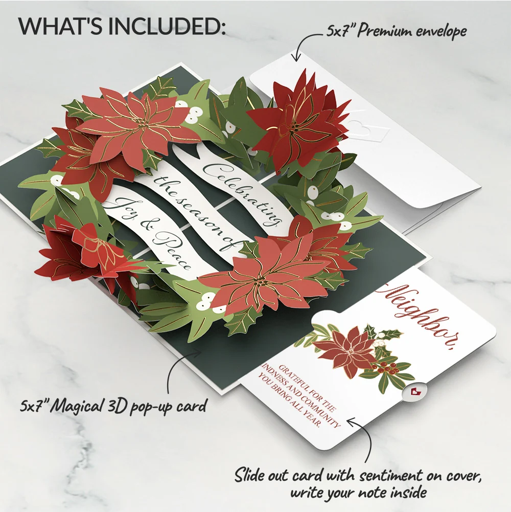Lovepop Season's Greetings Poinsettia Wreath Pop-Up Card and Sentiment Set for Neighbor - Image 2