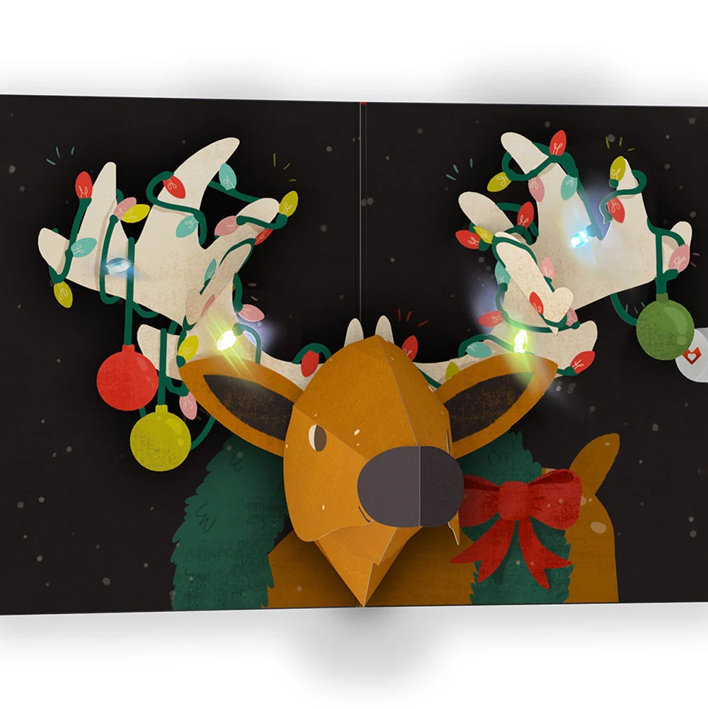 Lovepop All Is Bright Holiday Reindeer Light-Up Pop-Up Card and Funny Tree Sentiment Set - Image 3
