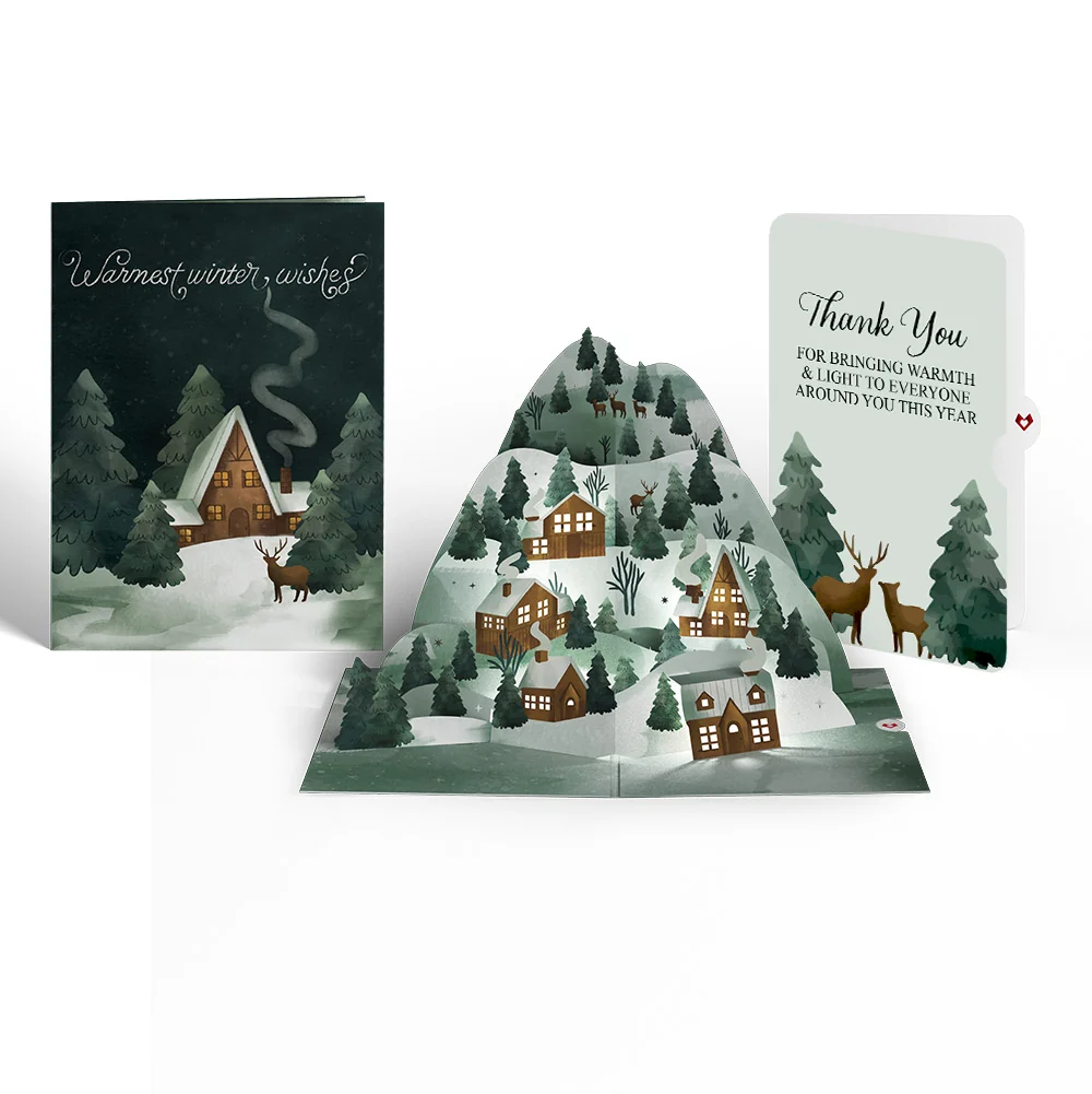 Lovepop Winter Wishes Mountain Village Light-Up Pop-Up Card and Woodland Deer Thank You Sentiment Set