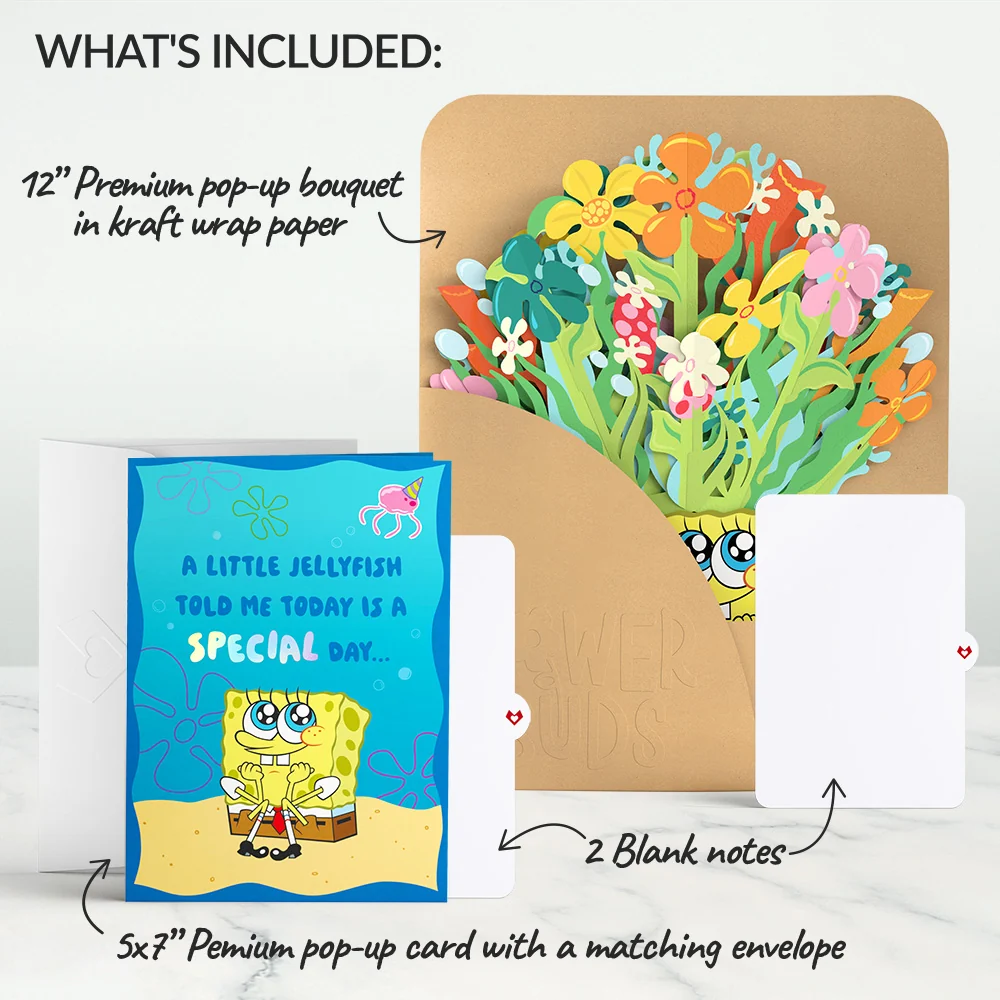 Lovepop SpongeBob SquarePants Birthday Pop-Up Card & Flower Buds Bouquet Bundle - Image 2