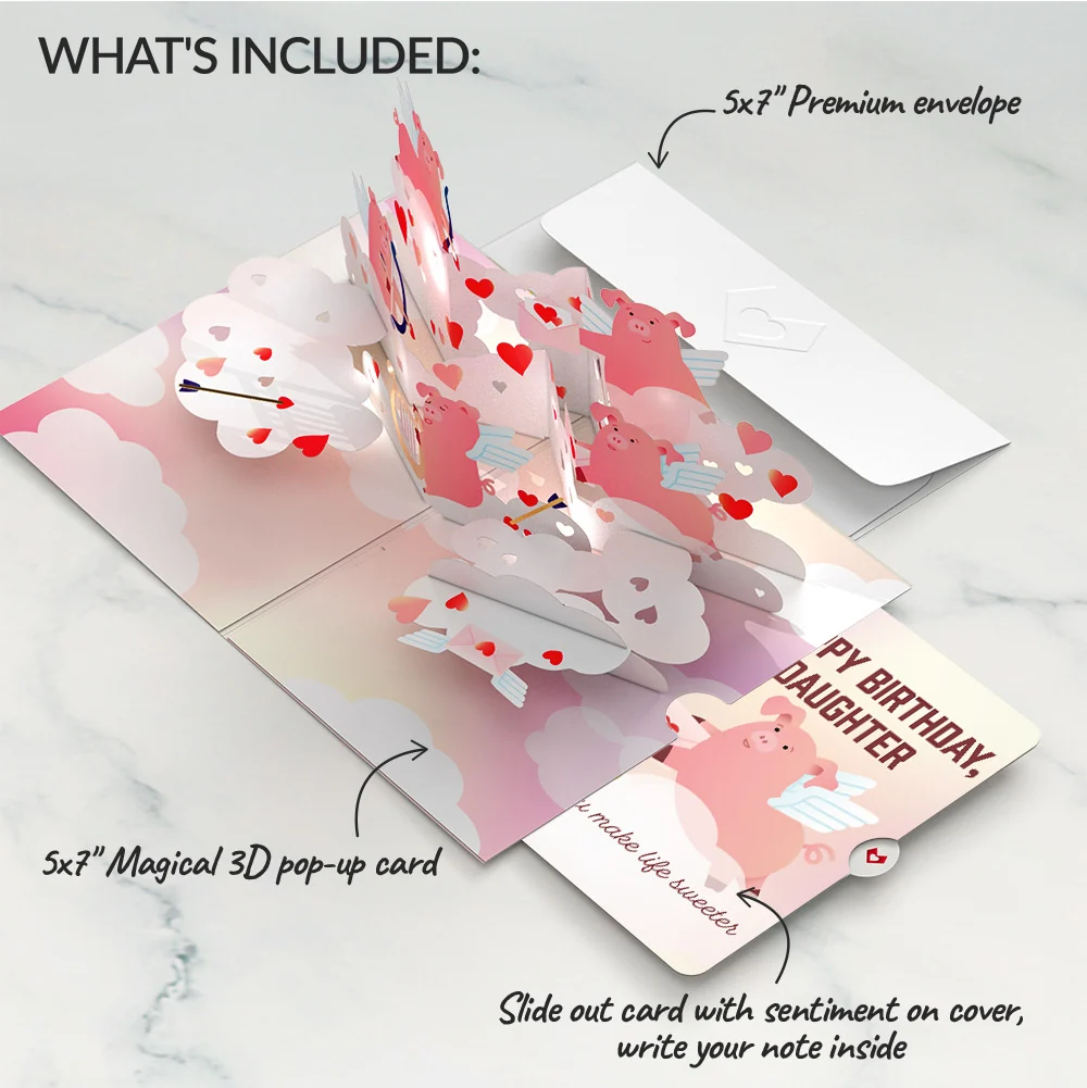 Lovepop Hogs and Kisses Birthday Music and Light Pop-Up Card and Sentiment Set for Daughter - Image 2