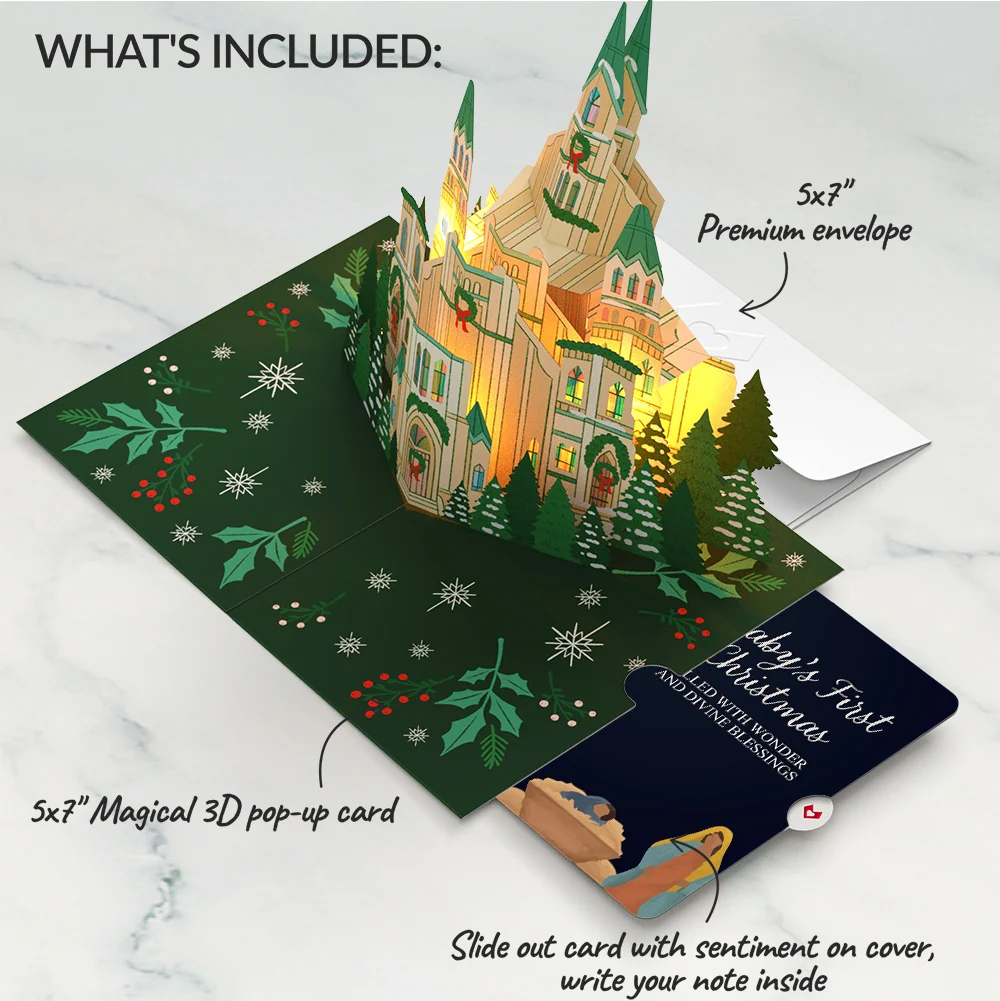 Lovepop Let Heaven & Nature Sing Christmas Music and Lights Pop-Up Card and Sentiment Set for Baby Cream - Image 2
