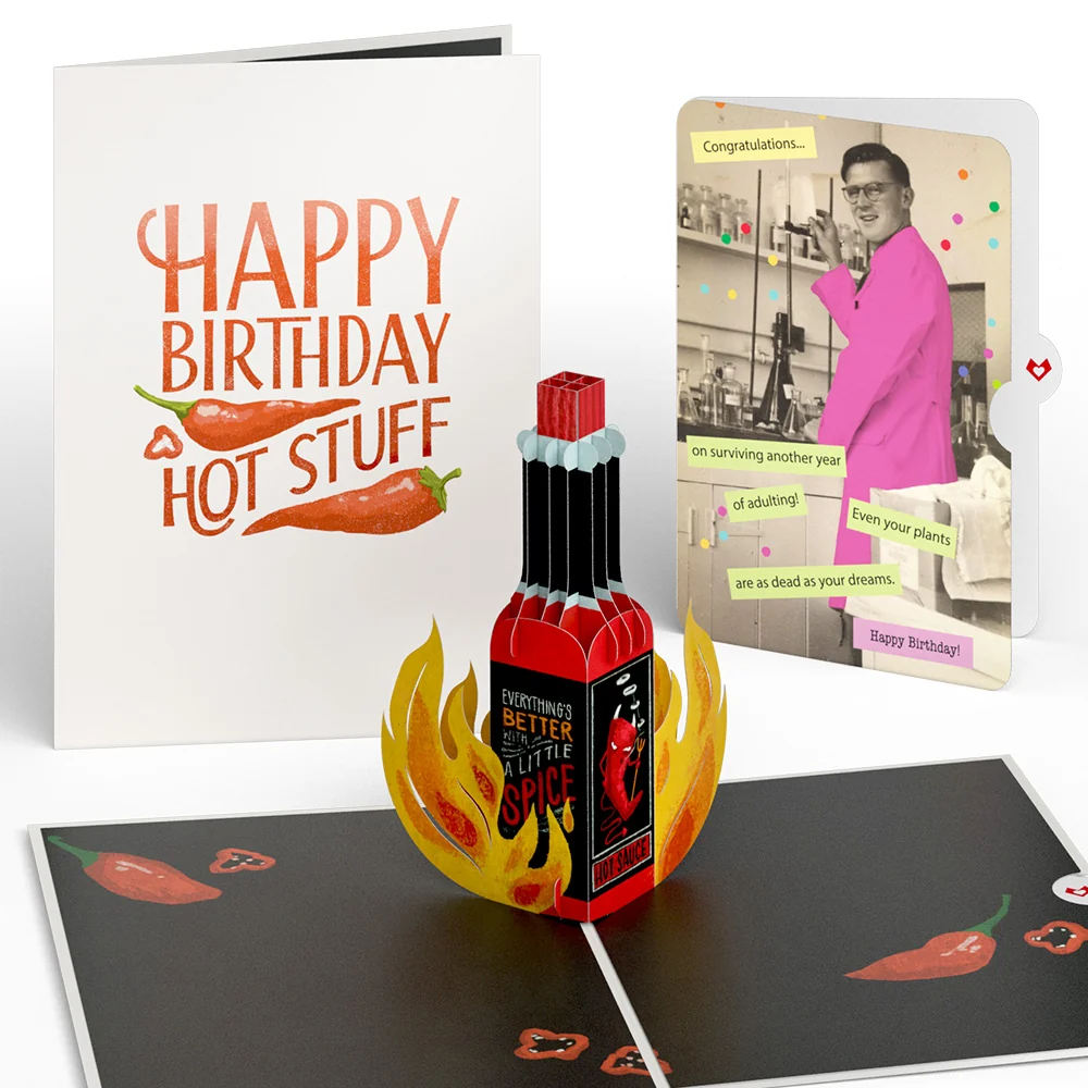 Lovepop Happy Birthday Hot Stuff Pop-Up Card and Sentiment Set Bottle