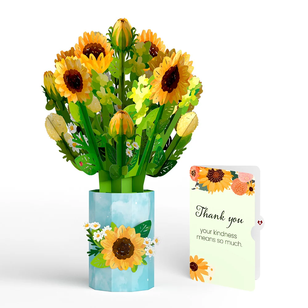 Lovepop Sunflower Blooms Thank You Bouquet and Sentiment Set Vase