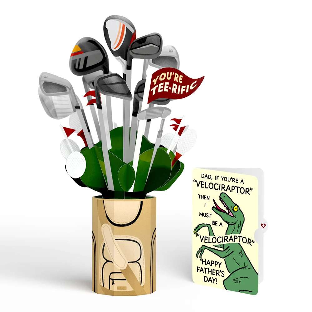 Lovepop Tee-rific Golf Father's Day Bouquet and Velociraptor Sentiment Set Bag