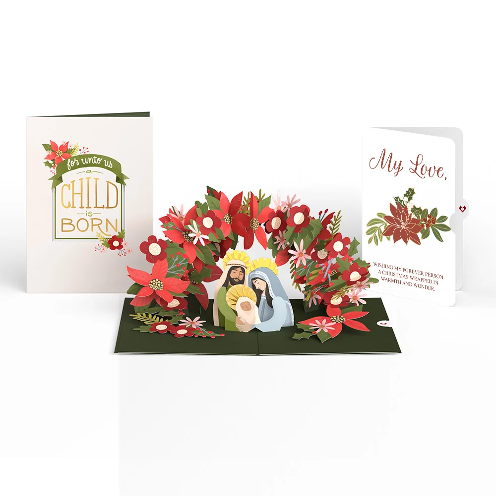 Lovepop A Child Is Born Christmas Pop-Up Card and Poinsettia Love Sentiment Set for Partner Cream