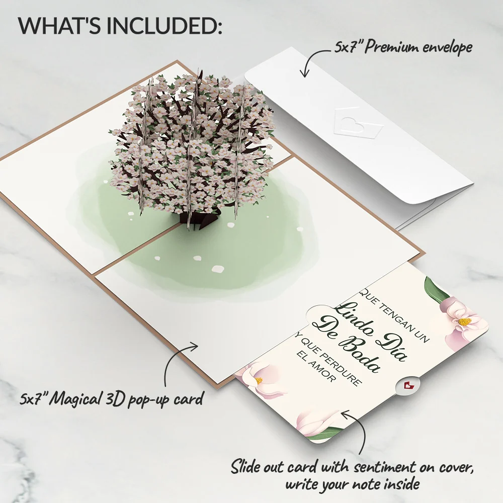 Lovepop Pink Magnolia Tree Weddings Pop-Up Card and Spanish Lasting Love Sentiment Set - Image 2