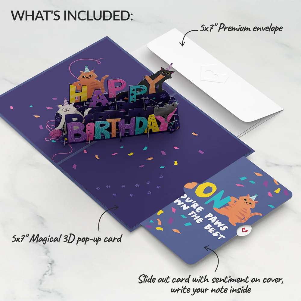 Lovepop Happy Birthday Cats Pop-Up Card and Sentiment Set for Son - Image 2