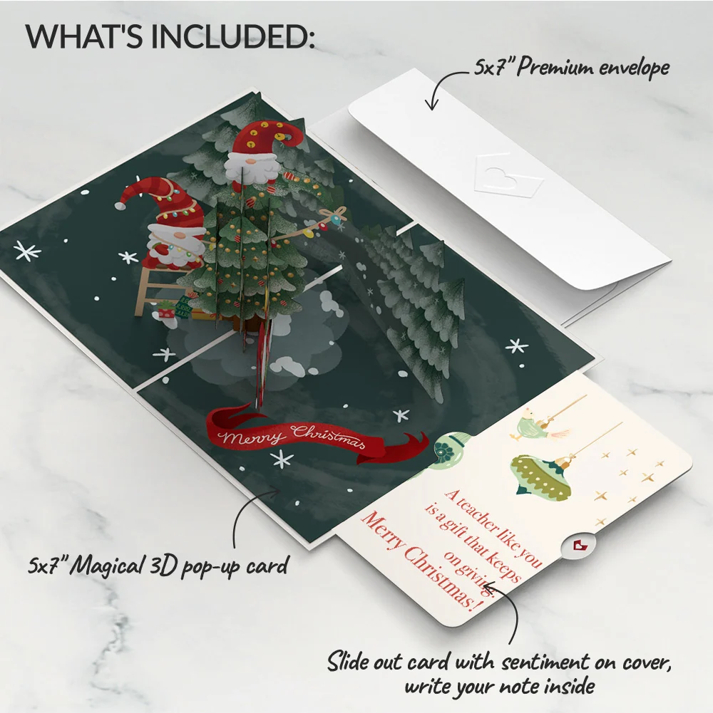 Lovepop Christmas Gnomes Pop-Up Card and Sentiment Set for Teacher Cream - Image 2