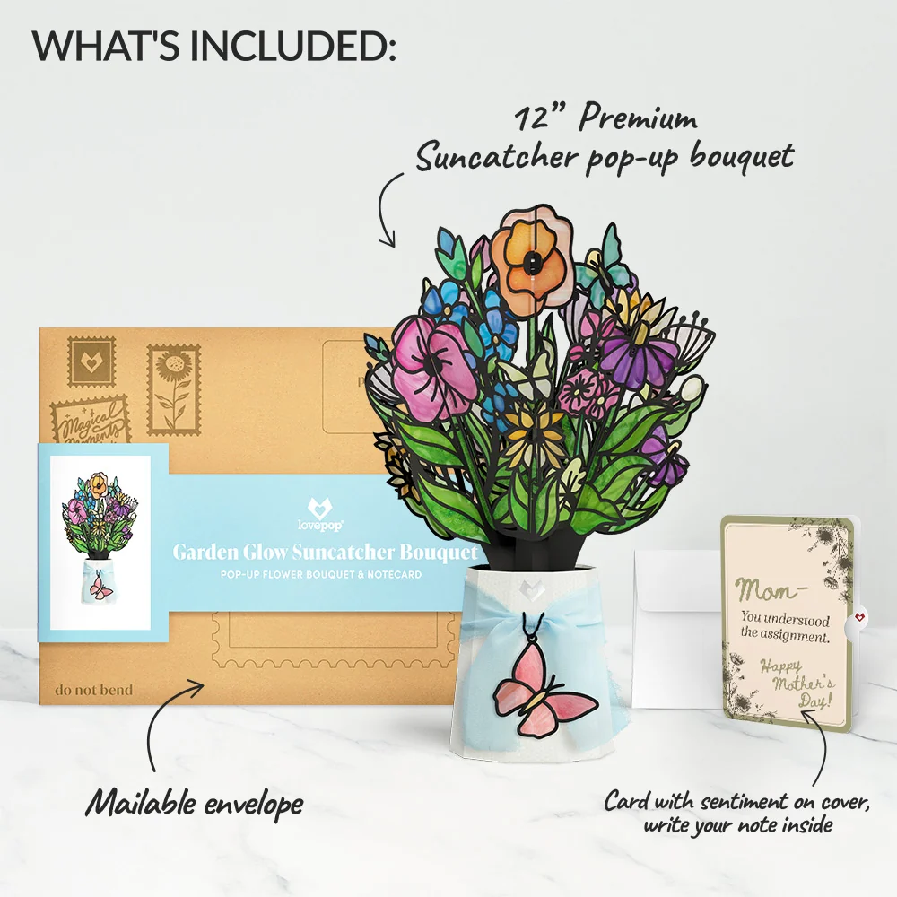 Lovepop Garden Glow Mother’s Day Suncatcher Bouquet and Vintage Sketch Garden Sentiment Set for Mom Glass - Image 2