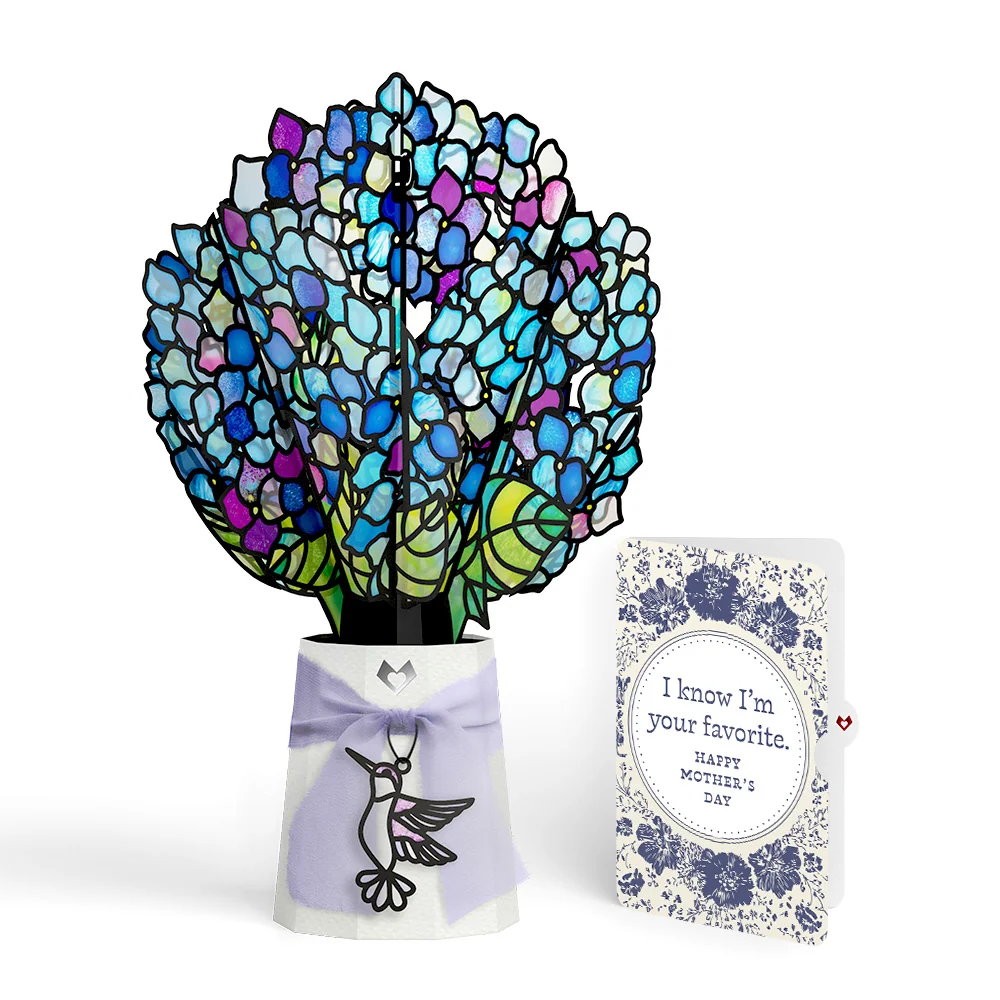 Lovepop Sunlit Hydrangeas Mother’s Day Suncatcher Bouquet and Indigo Floral Sentiment Set for Mom Glass