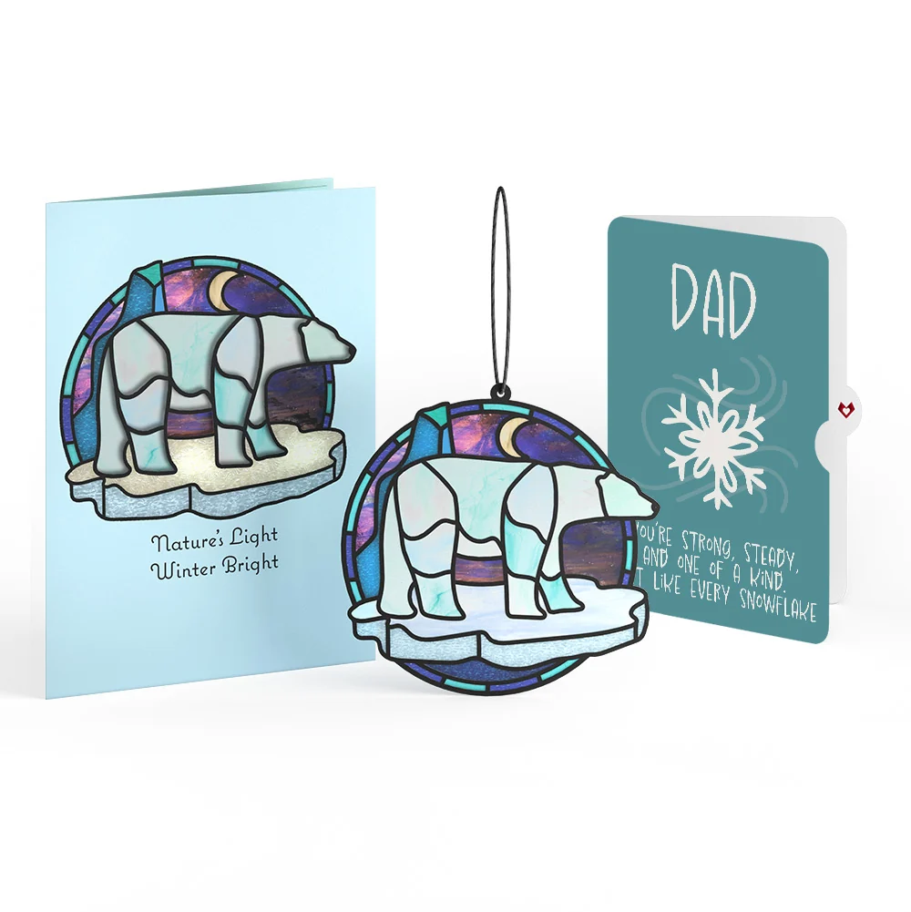 Lovepop Nature's Light Polar Bear Winter Suncatcher Card and Sentiment Set for Dad Glass