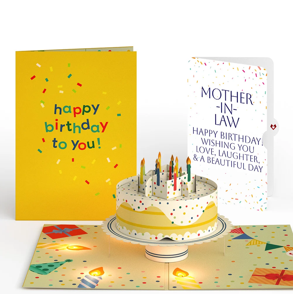 Lovepop Happy Birthday Confetti Cake Music and Lights Pop-Up Card and Sentiment Set for Mother-in-law Candle