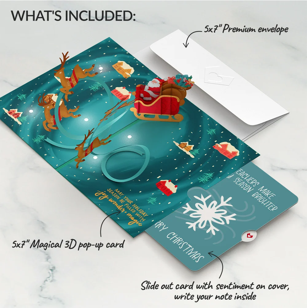 Lovepop Magic of Christmas Santa's Sleigh Light-Up Pop-Up Card and Sentiment Set for Teacher - Image 2