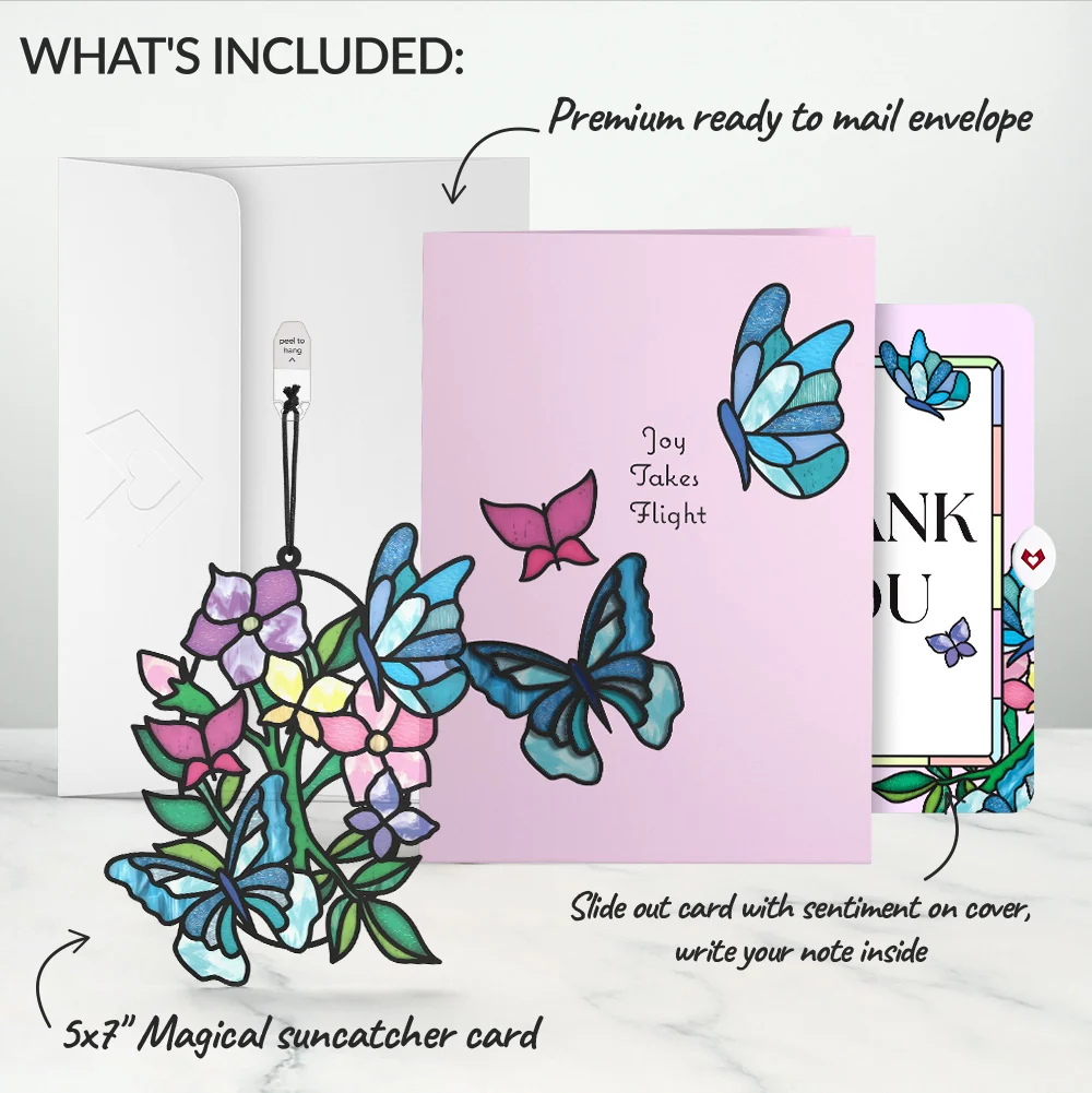 Lovepop Joy Takes Flight Butterfly Thank You Suncatcher Card and Sentiment Set Glass - Image 2