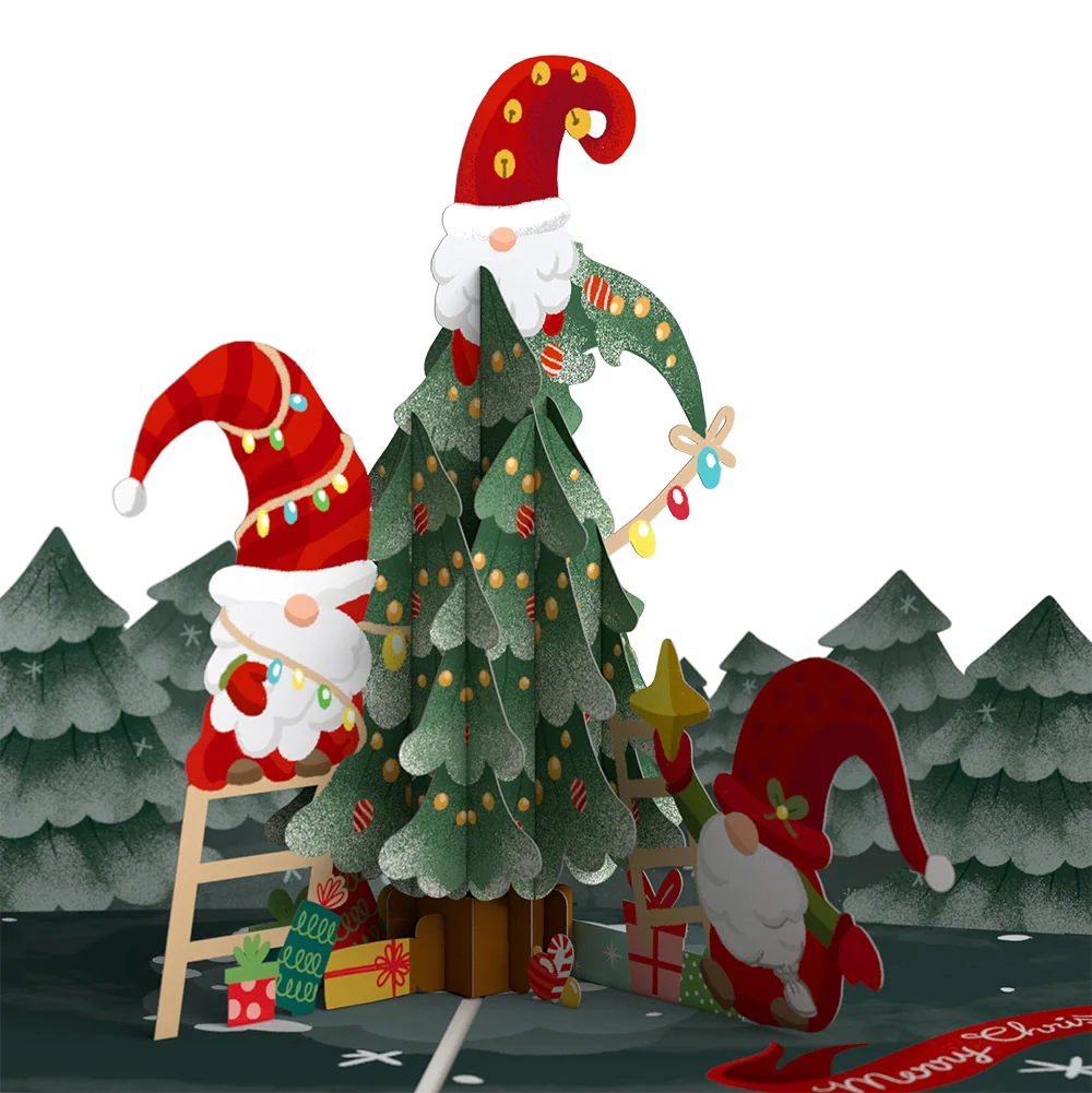 Lovepop Christmas Gnomes Pop-Up Card and Funny Tree Sentiment Set Cream - Image 3