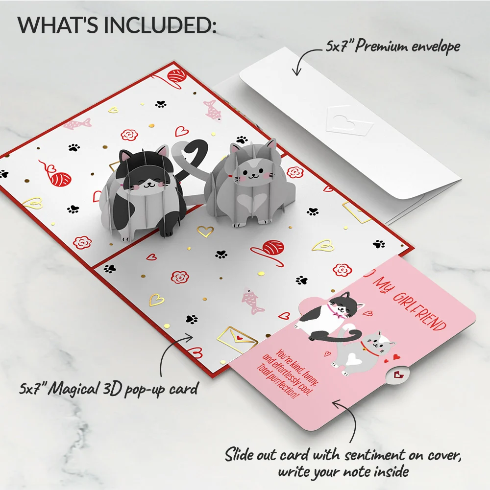 Lovepop Love Cats Pop-Up Card and Sentiment Set for Girlfriend - Image 2