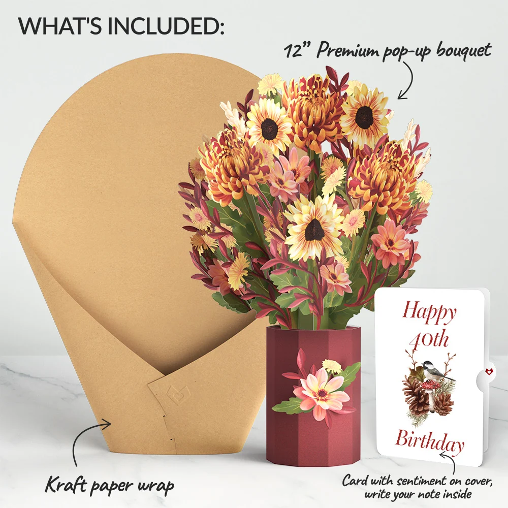 Lovepop Fall Sunshine 40th Birthday Bouquet and Sentiment Set Vase - Image 2