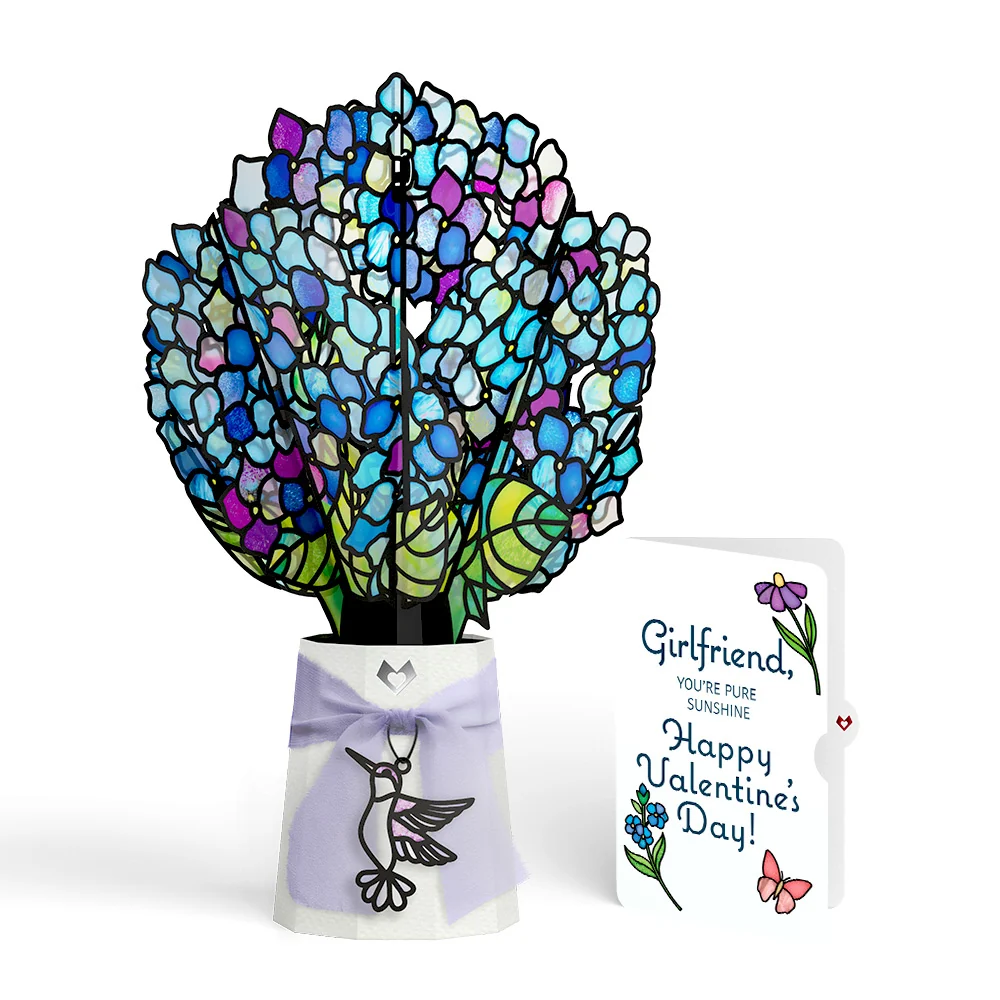 Lovepop Sunlit Hydrangeas Valentine Suncatcher Bouquet and Sentiment Set for Girlfriend Glass