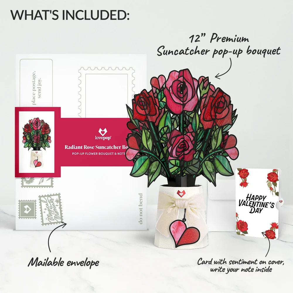 Lovepop Radiant Rose Valentine Suncatcher Bouquet and Sentiment Set Glass - Image 2