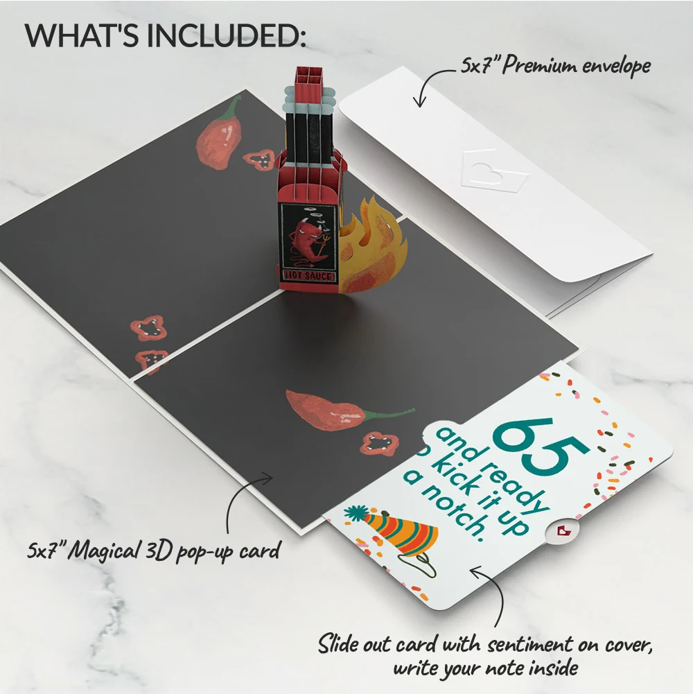 Lovepop Happy Birthday Hot Stuff Pop-Up Card and 65th Kick It Up Sentiment Set Bottle - Image 2