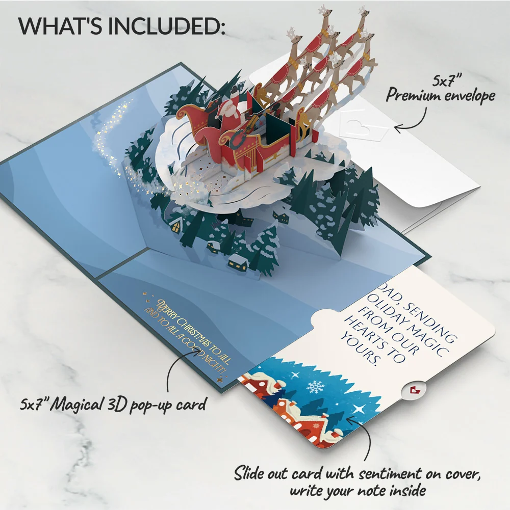 Lovepop Night Sky Santa Sleigh Christmas Pop-Up Card and Snow Village Sentiment Set for Dad Cream - Image 2